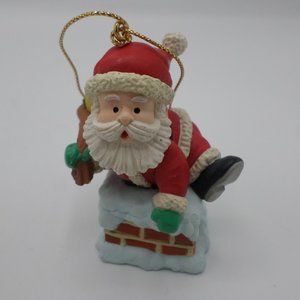 Vintage 1992 Lustre Fame Santa Claus Climing Down the Chimney Christmas Ornament